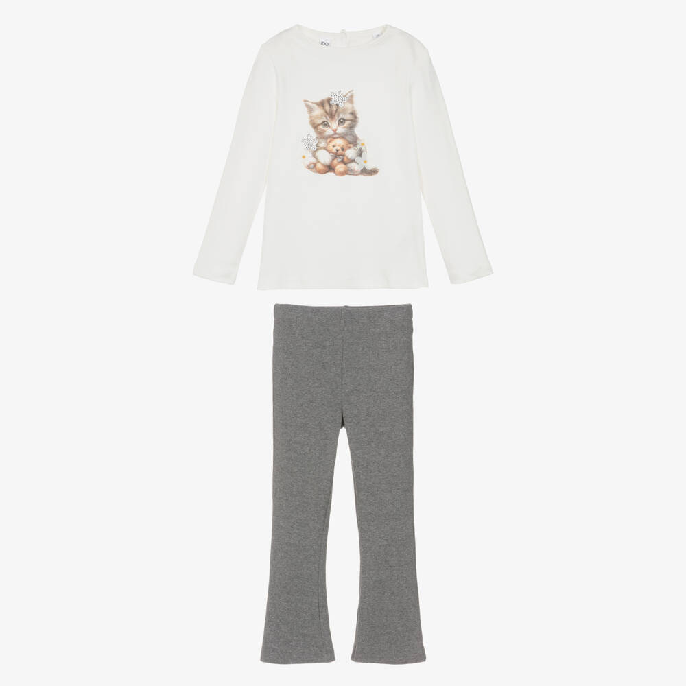 iDO-Ivory Grey Cat Leggings Set | Childrensalon Outlet