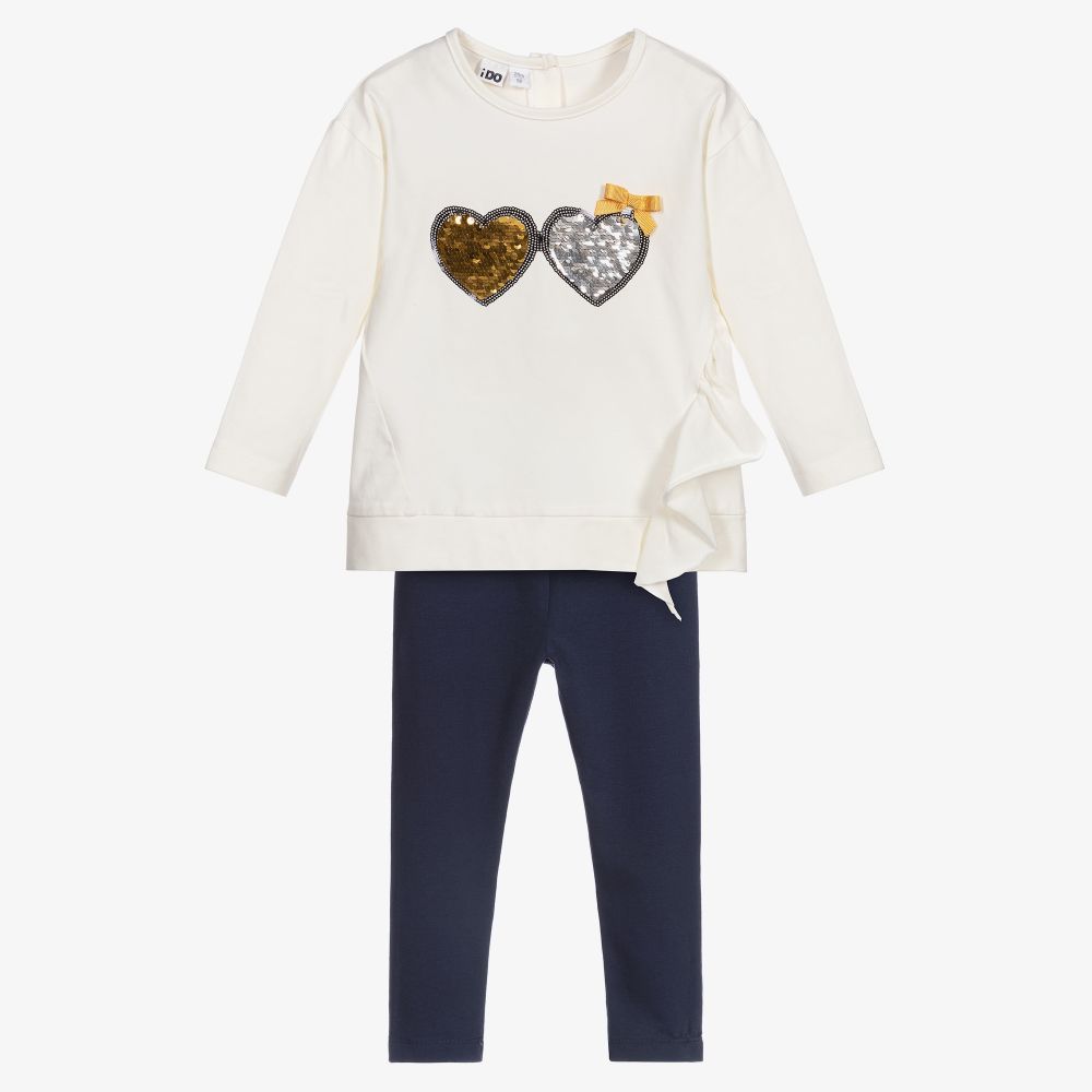 iDO Малыши-Кремовый топ с сердечками и легинсы | Childrensalon Outlet