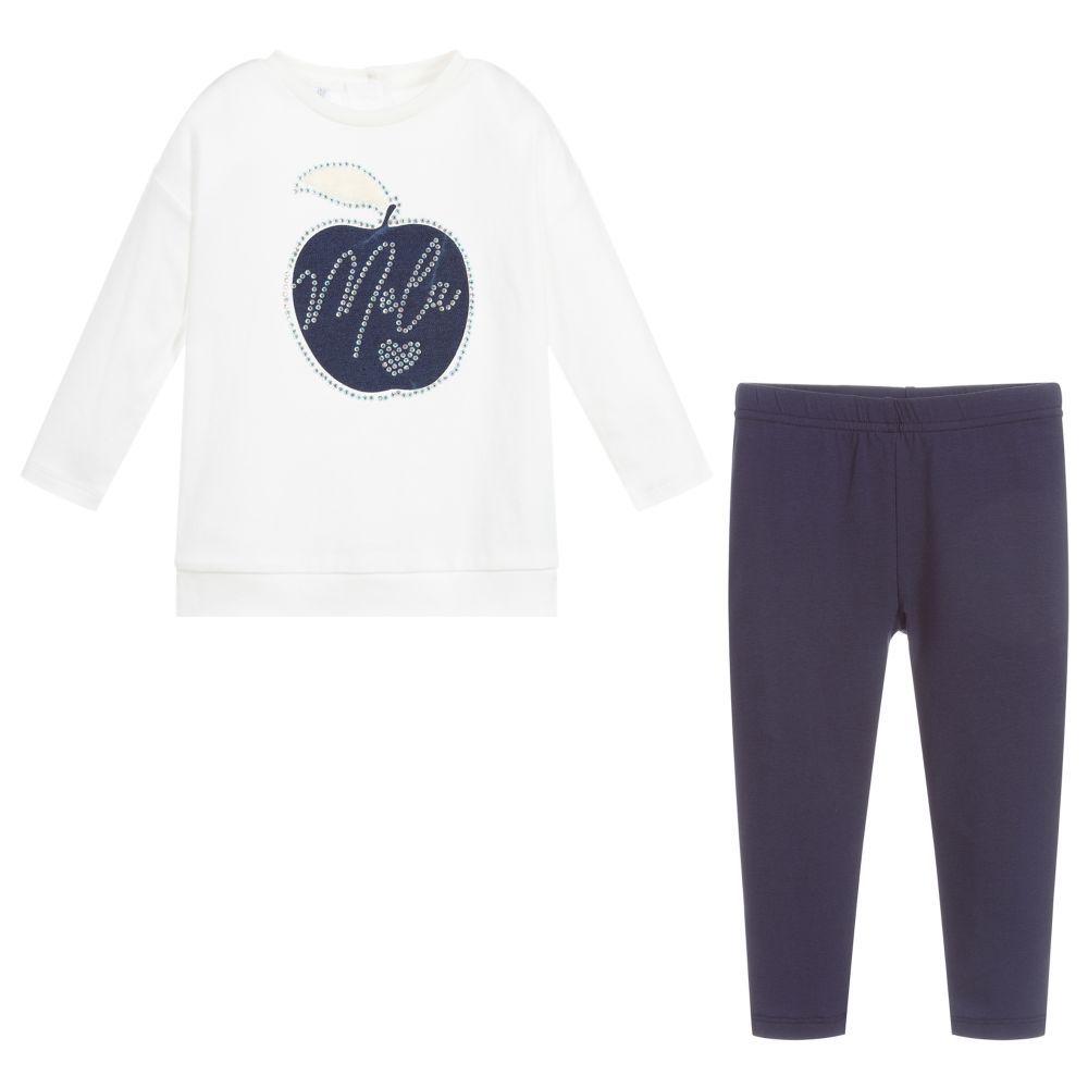 iDO Baby-ليغنغز وتوب قطن جيرسي لون عاجي وكحلي للبنات | Childrensalon Outlet