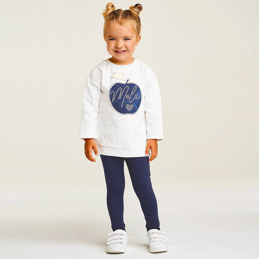 iDO Baby-ليغنغز وتوب قطن جيرسي لون عاجي وكحلي للبنات | Childrensalon Outlet