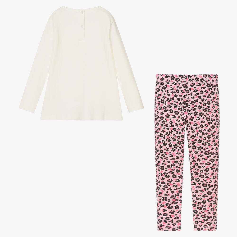 iDO Baby-Ivory & Pink Cat Leggings Set | Childrensalon Outlet
