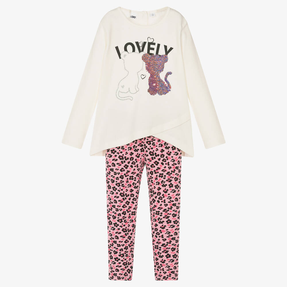 iDO Baby - Katzen-Leggings-Set in Elfenbein und Rosa | Childrensalon