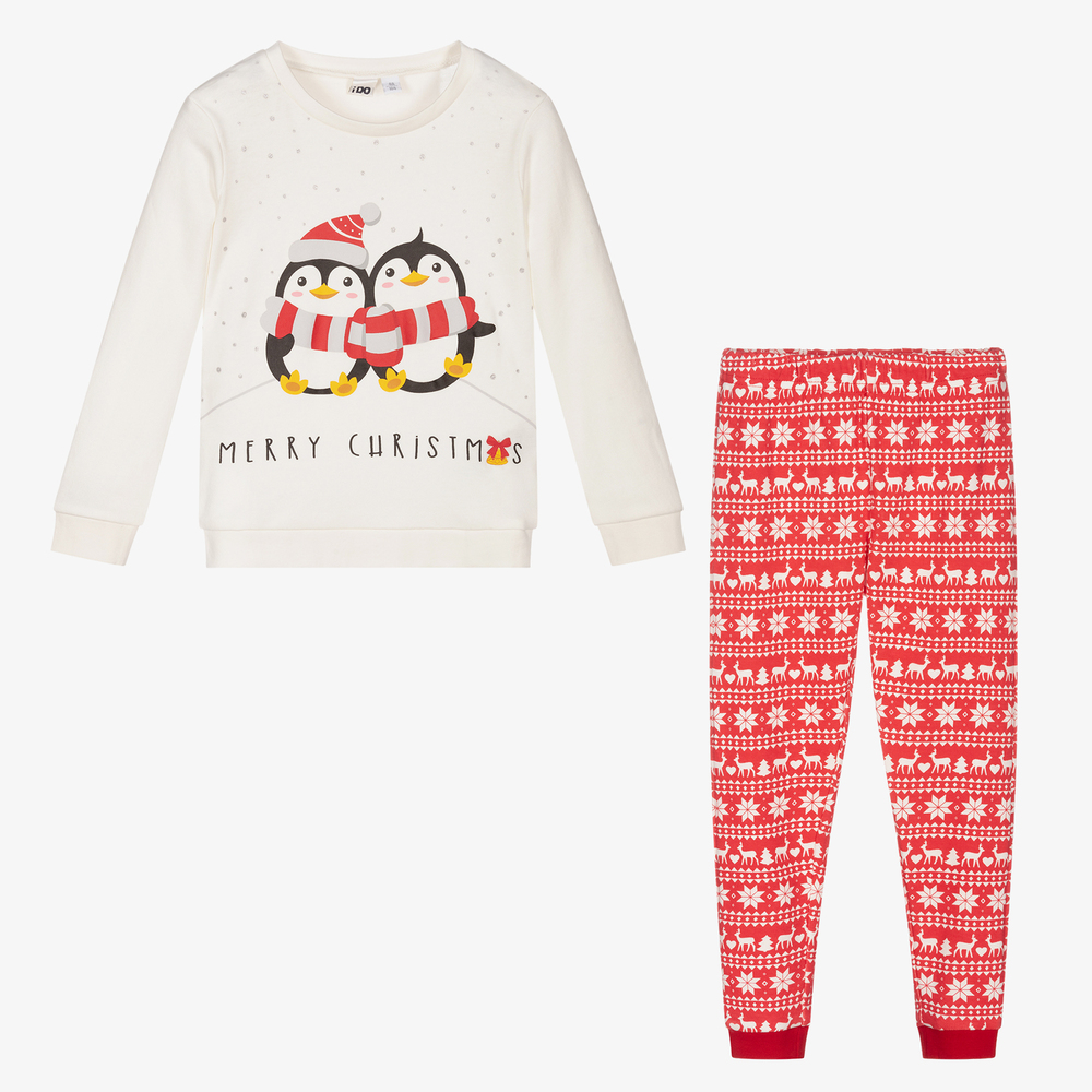 iDO Baby-بيجاما قطن عضوي لون عاجي وأحمر للبنات | Childrensalon Outlet
