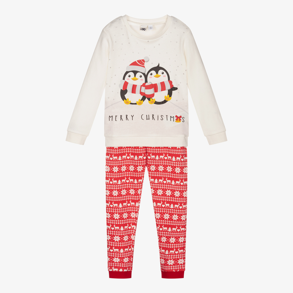 iDO Baby - Baumwoll-Schlafanzug in Elfenbein und Rot | Childrensalon