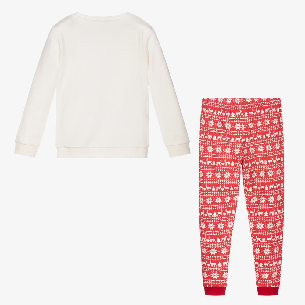iDO Baby-بيجاما قطن عضوي لون عاجي وأحمر للبنات | Childrensalon Outlet