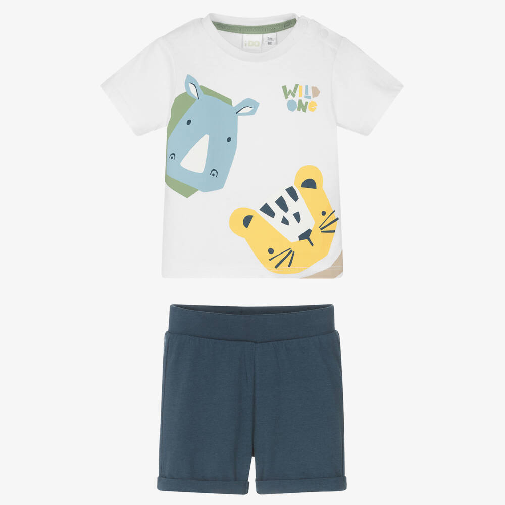 iDO Mini-Little Gents Navy & White Cotton Set | Childrensalon Outlet