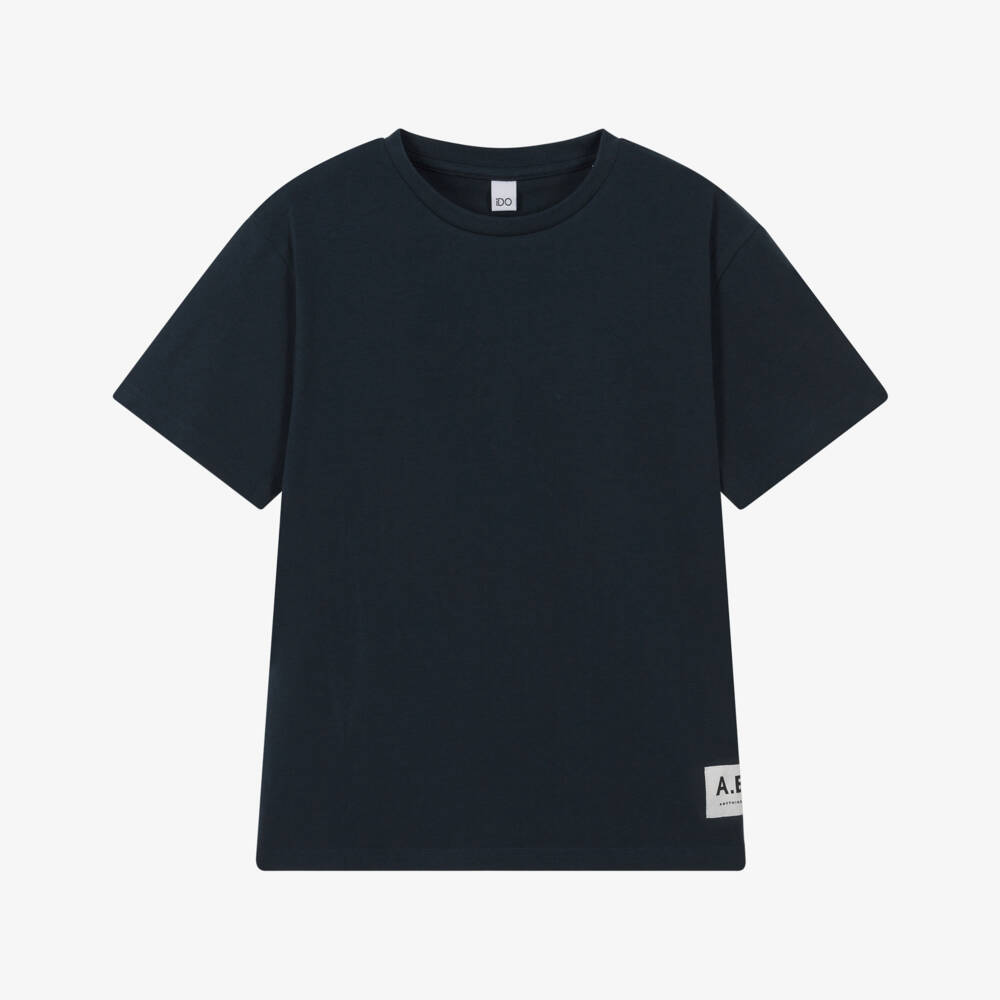 iDO-Navy Blue Cotton Jersey Relaxed Fit T-Shirt | Childrensalon Outlet