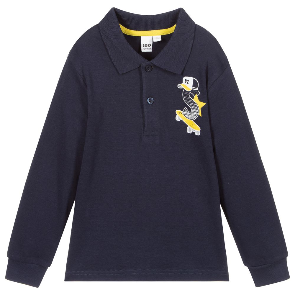 iDO Baby - Navy Blue Cotton Polo Shirt | Childrensalon