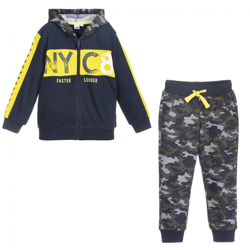 آي دو Baby-تراكسوت بولي قطن لون كحلي وأخضر كاكي بطبعة كاموفلاج | Childrensalon Outlet