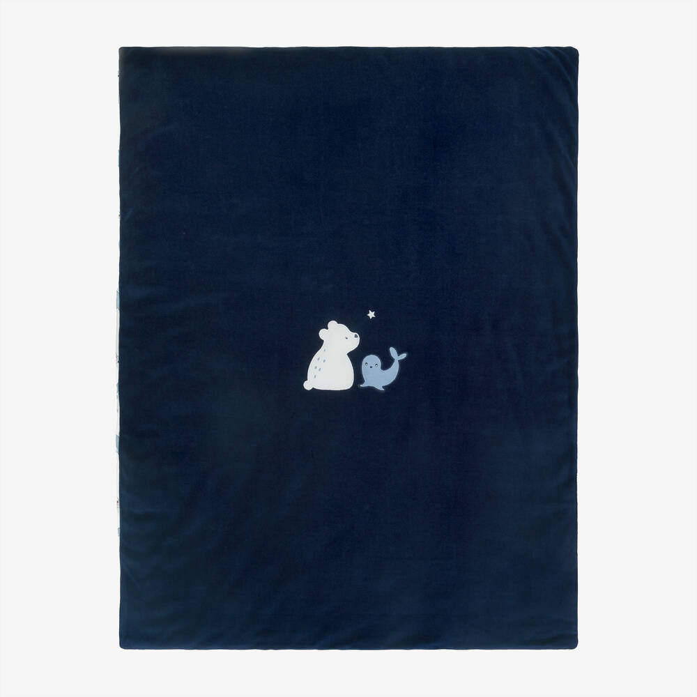 iDO Mini-Navy Blue Reversible Cotton Blanket (99cm) | Childrensalon Outlet