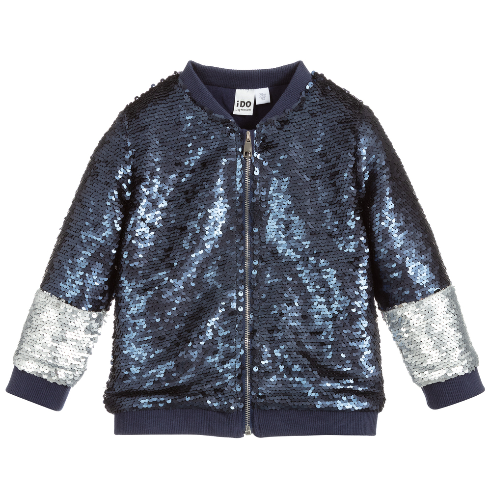 iDO Baby-Navy Blue Sequin Bomber Jacket | Childrensalon Outlet