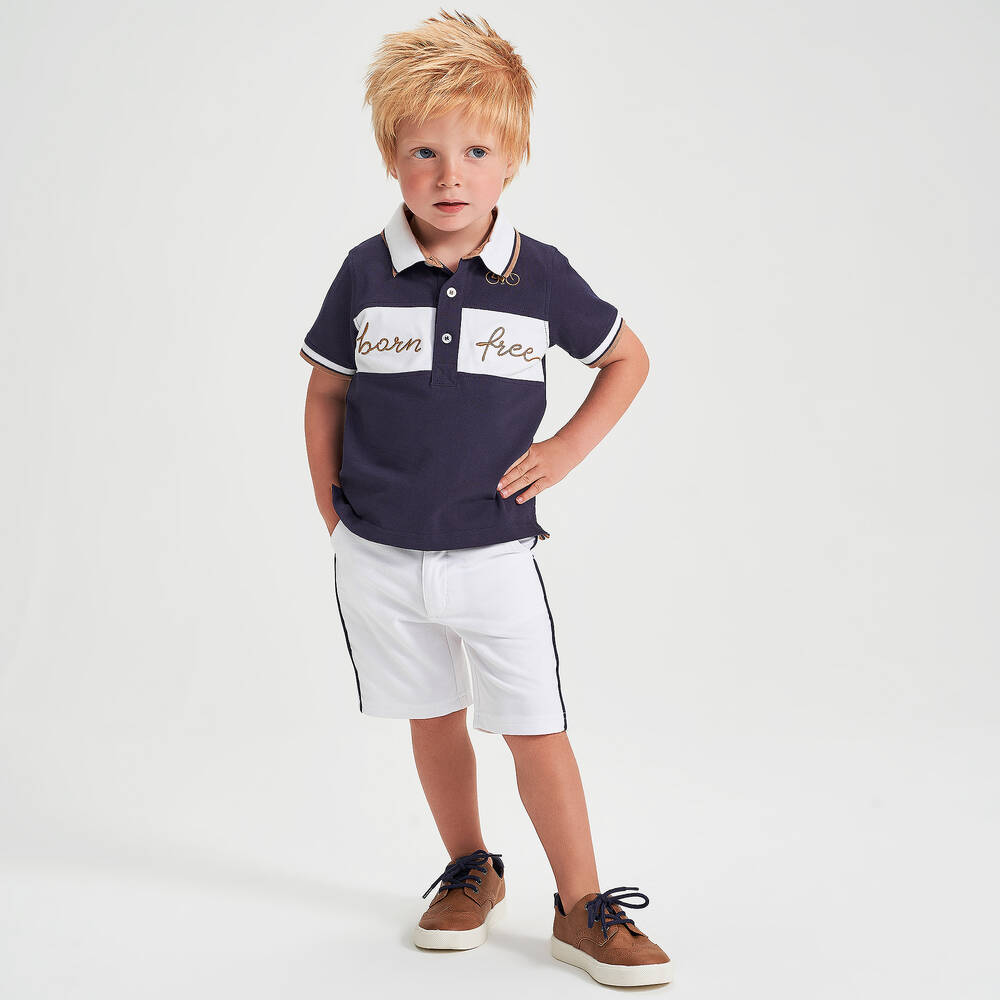 iDO Baby-Navy Blue & White Polo Shirt | Childrensalon Outlet