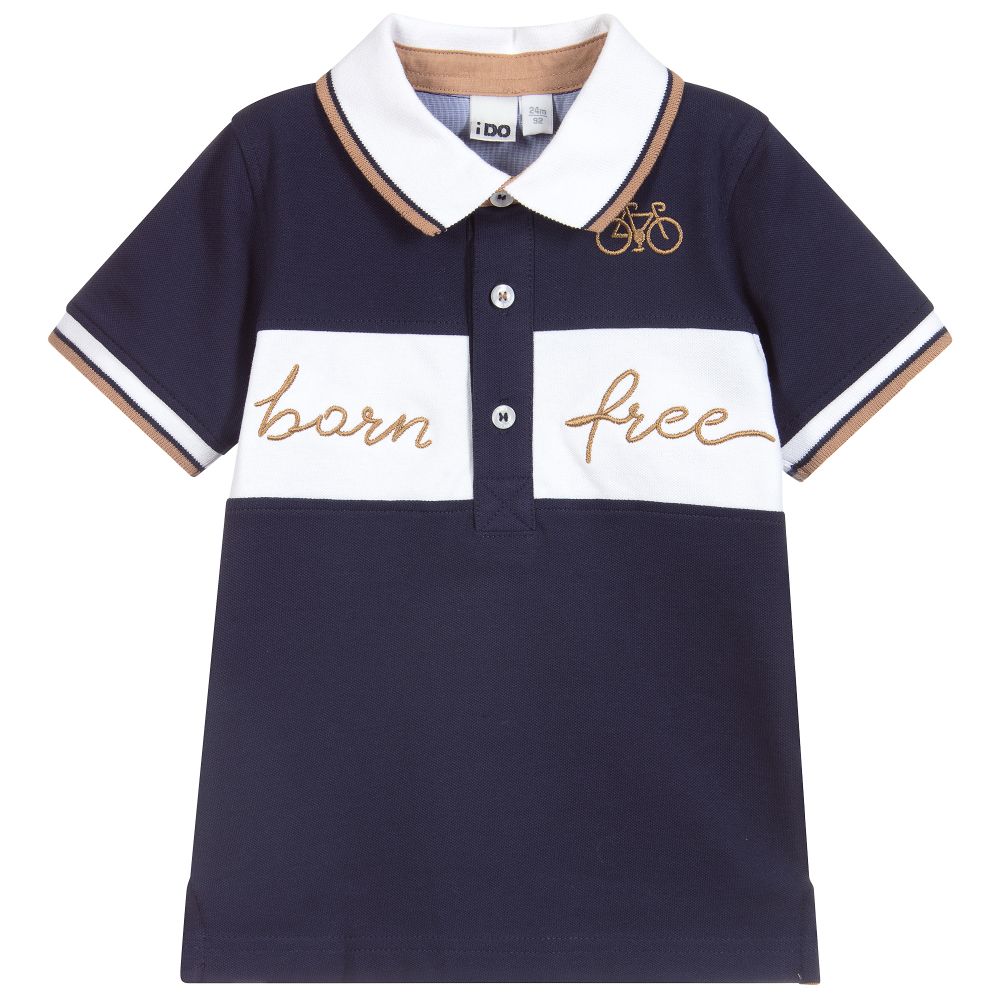 iDO Baby - Polo bleu marine et blanc | Childrensalon