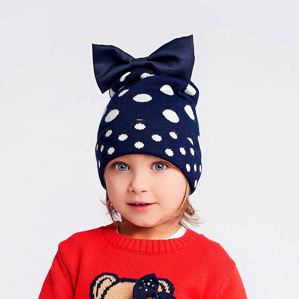 آي دو Baby-قبعة مزيج فيسكوز لون كحلي و أبيض للبنات | Childrensalon Outlet