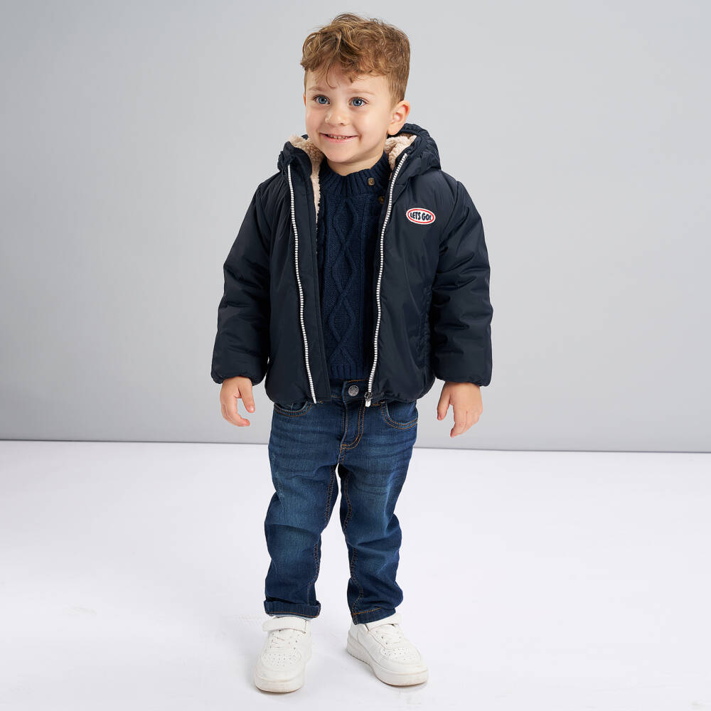 iDO-Navy Hooded Puffer Jacket | Childrensalon Outlet
