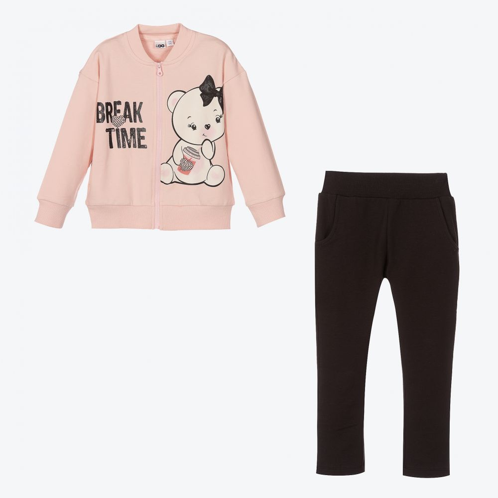 iDO Baby-تراكسوت قطن جيرسي لون زهري وأسود للبنات | Childrensalon Outlet