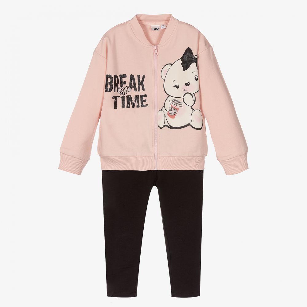 iDO Baby - Pink & Black Cotton Tracksuit | Childrensalon