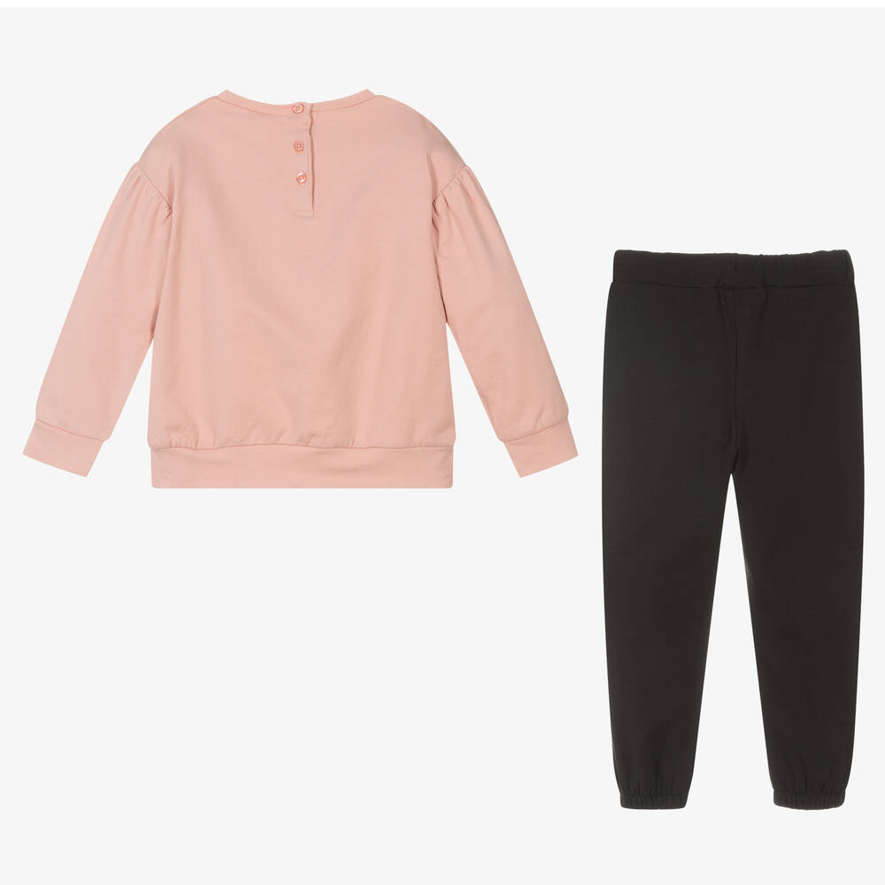 iDO Baby-Pink & Black Cotton Tracksuit | Childrensalon Outlet