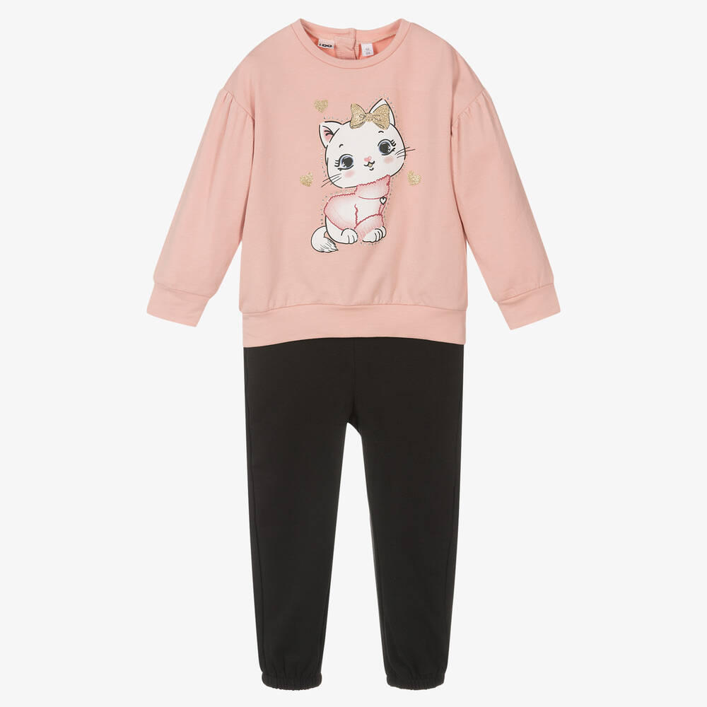 iDO Baby-Pink & Black Cotton Tracksuit | Childrensalon Outlet