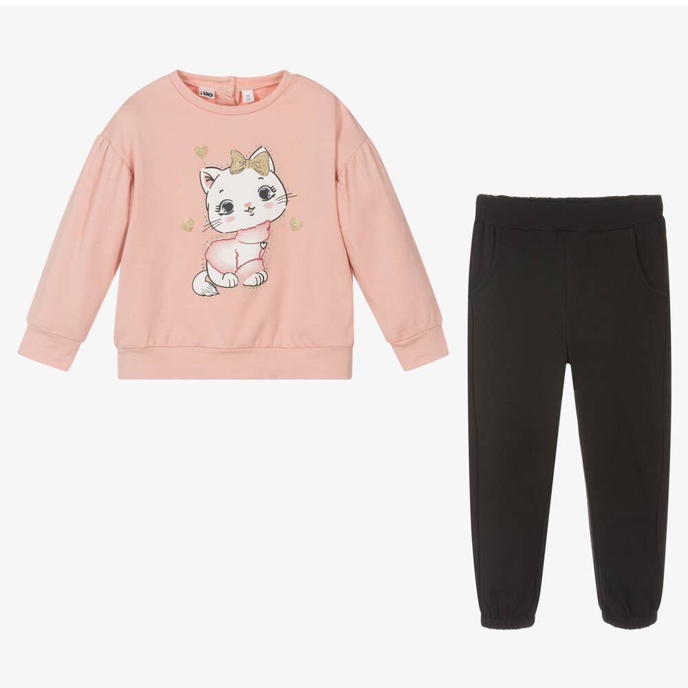 iDO Baby-Pink & Black Cotton Tracksuit | Childrensalon Outlet