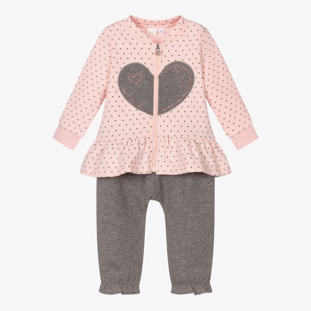 iDO Mini - Survêtement rose et gris en coton | Childrensalon