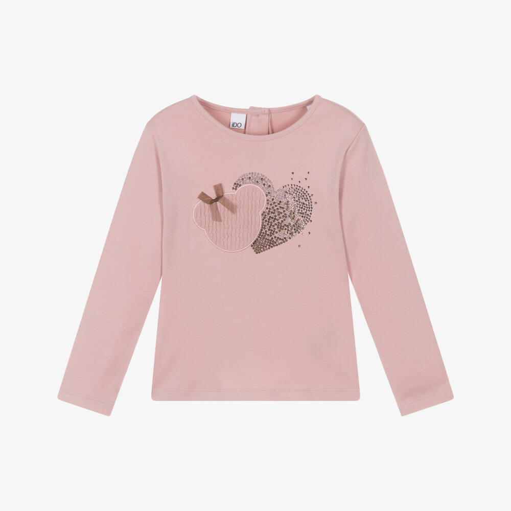 iDO-Pink Heart Print Top | Childrensalon Outlet
