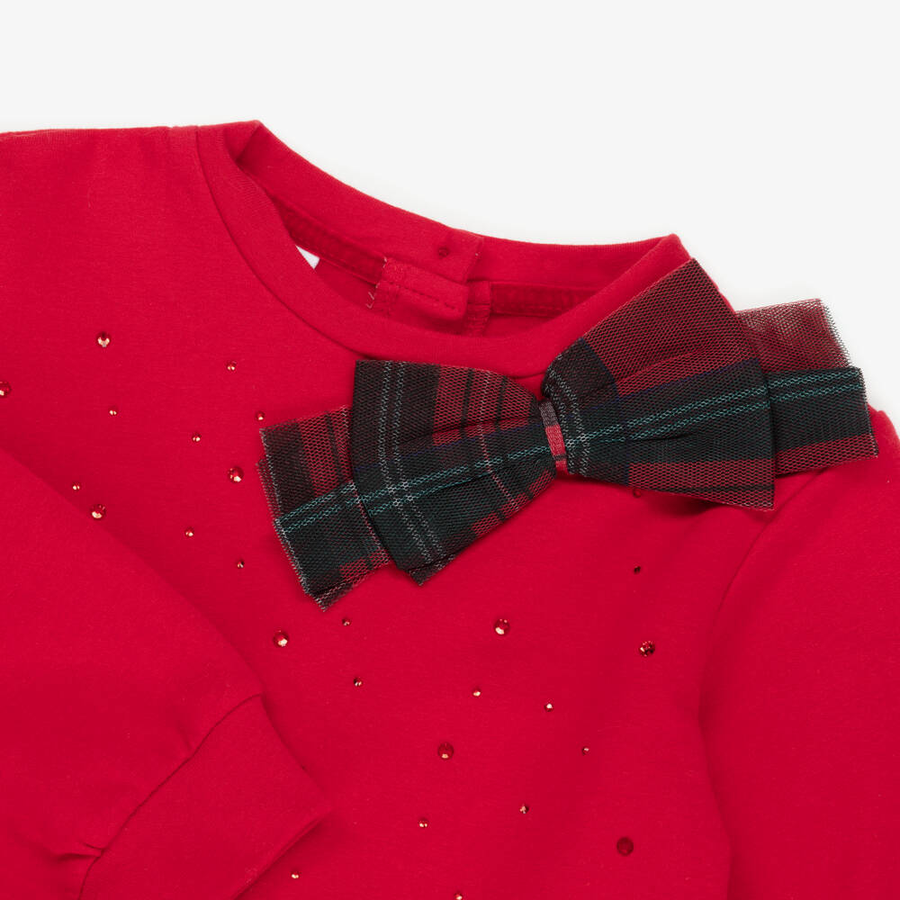 iDO-Red Tartan Jersey Dress | Childrensalon Outlet