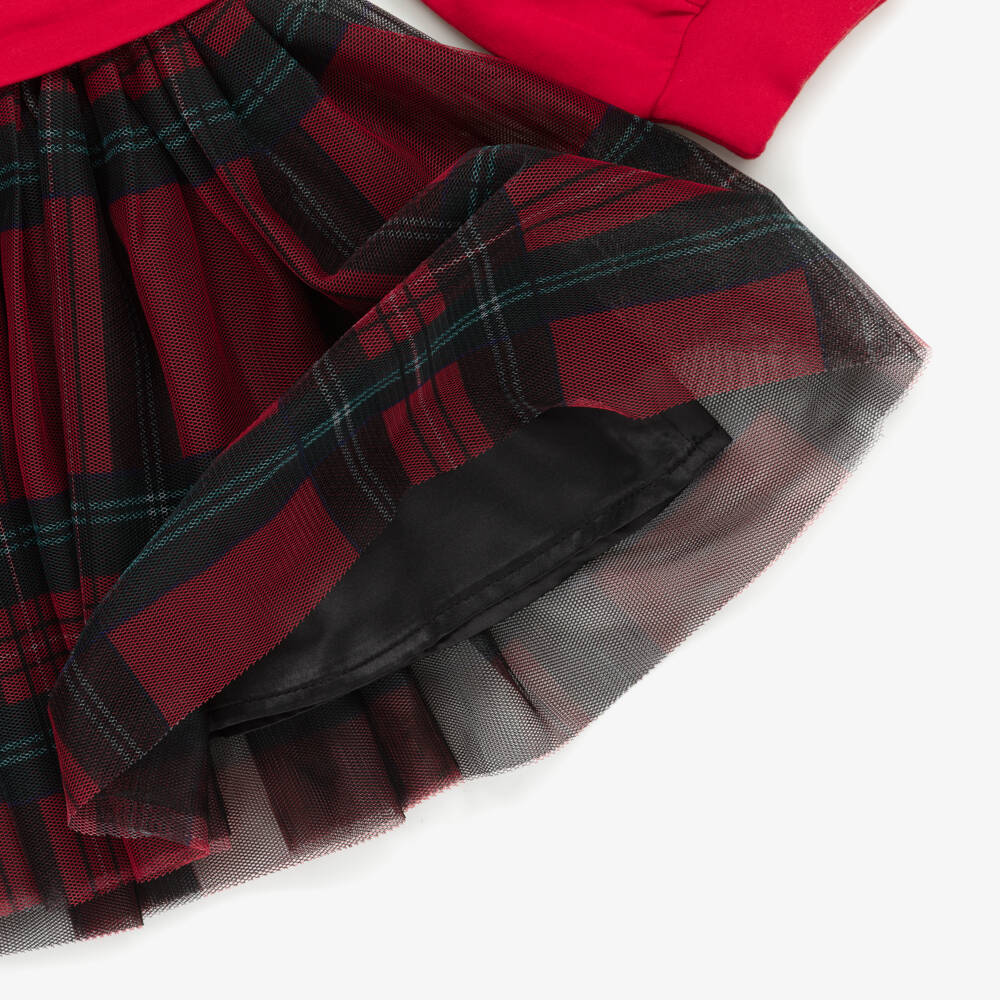 iDO-Red Tartan Jersey Dress | Childrensalon Outlet