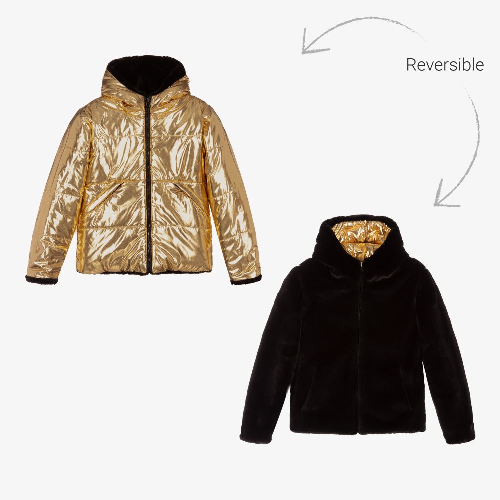 iDO Junior - Teen Black & Gold Puffer Coat | Childrensalon