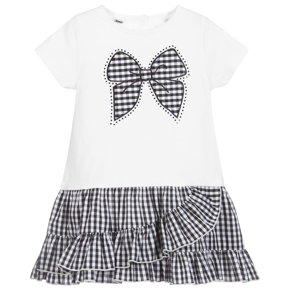 iDO Baby - Robe blanche et noire en coton | Childrensalon