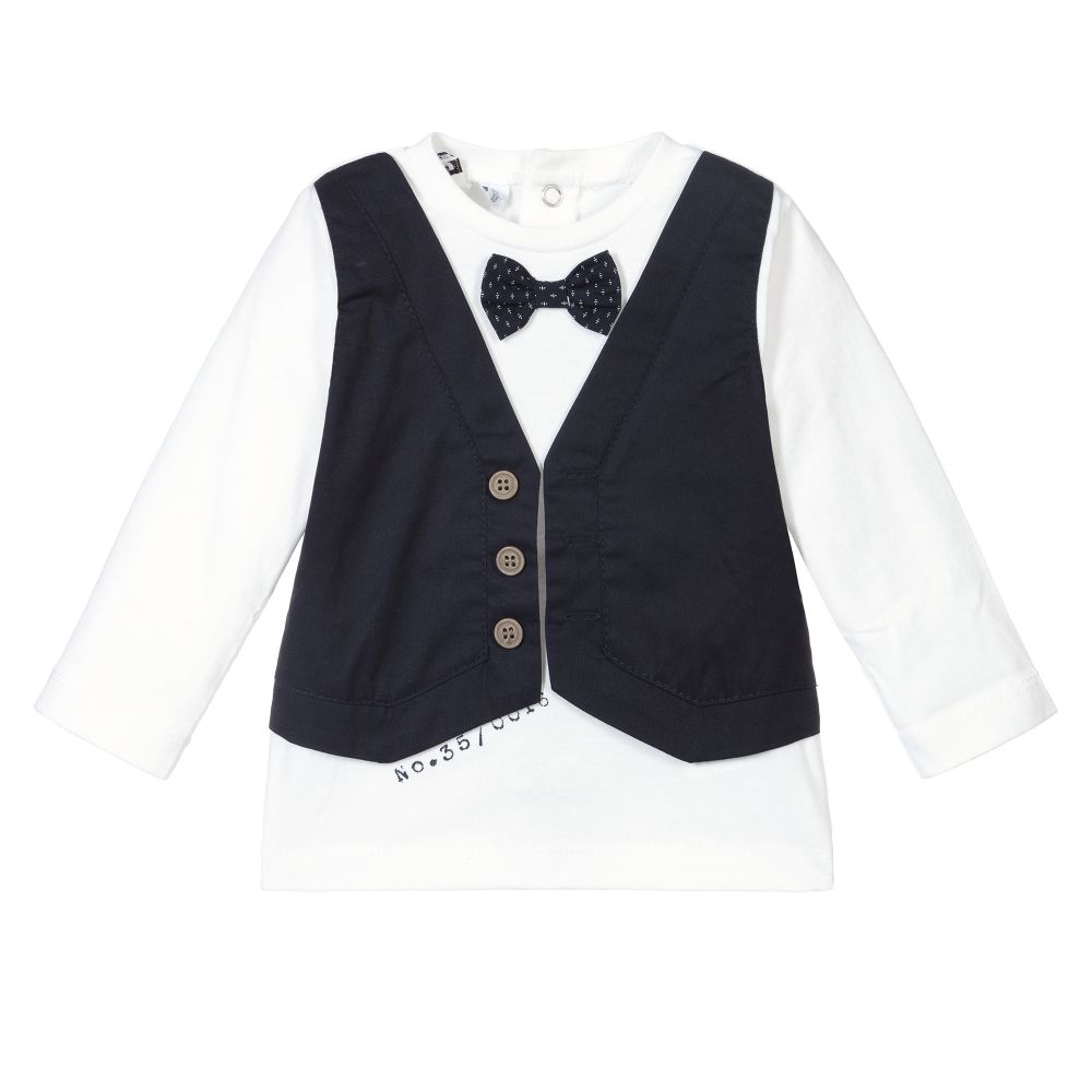 iDO Mini - White & Blue Cotton Baby Top | Childrensalon