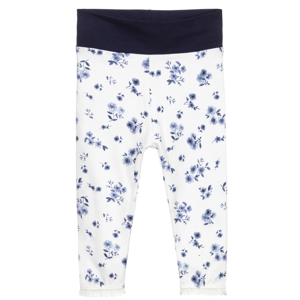 iDO Mini - White & Blue Cotton Leggings | Childrensalon