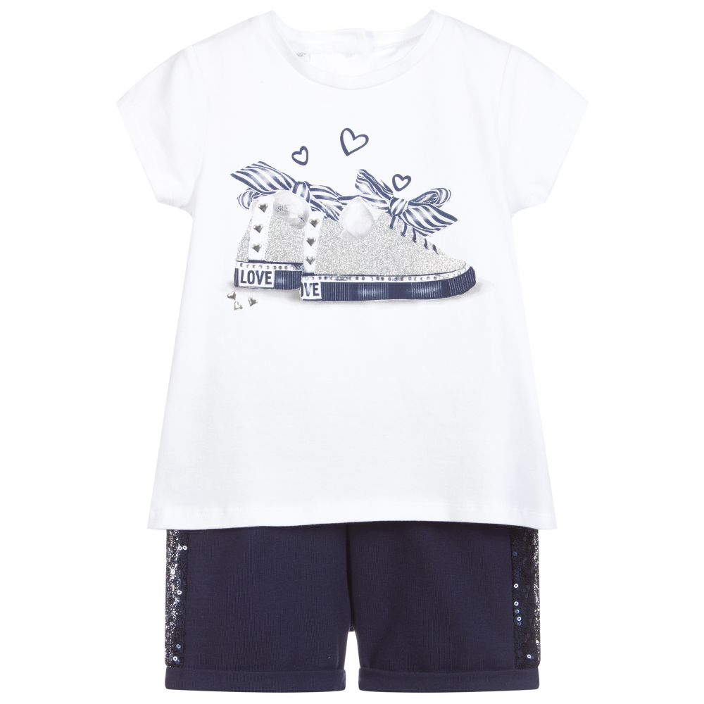 iDO Baby - White & Blue Cotton Shorts Set | Childrensalon