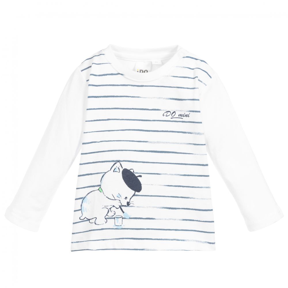iDO Mini - White & Blue Cotton Top | Childrensalon
