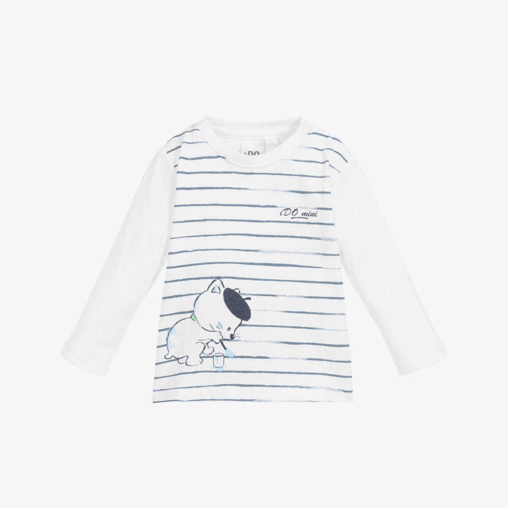 iDO Mini-White & Blue Cotton Top | Childrensalon Outlet