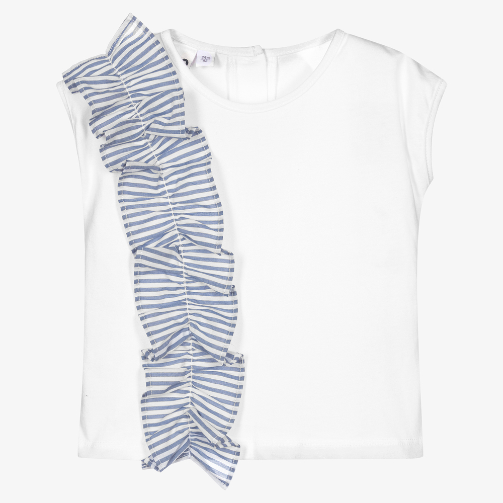 iDO Baby - Rüschen-T-Shirt in Weiß und Blau | Childrensalon