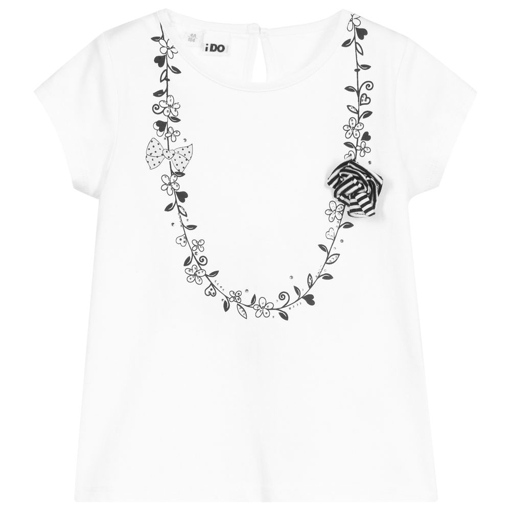iDO Baby-White Cotton Flower T-Shirt | Childrensalon Outlet