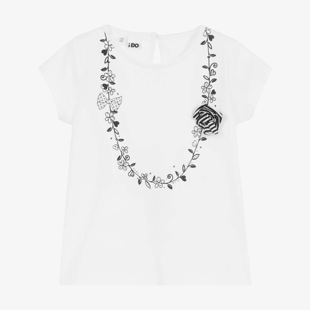 iDO Baby-White Cotton Flower T-Shirt | Childrensalon Outlet