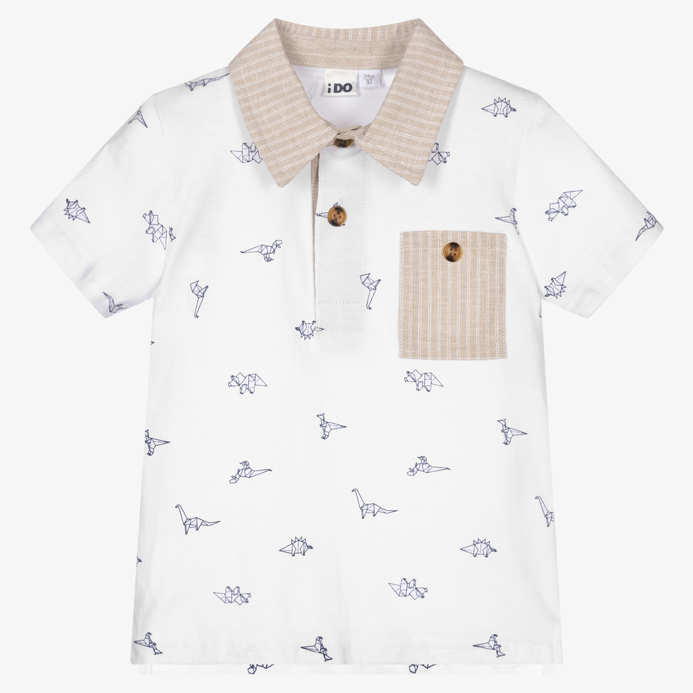 iDO Baby - White Cotton Jersey Polo Shirt | Childrensalon