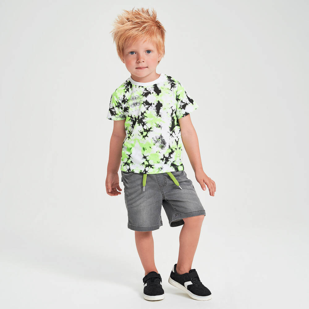 iDO Baby-White & Green Cotton T-Shirt | Childrensalon Outlet