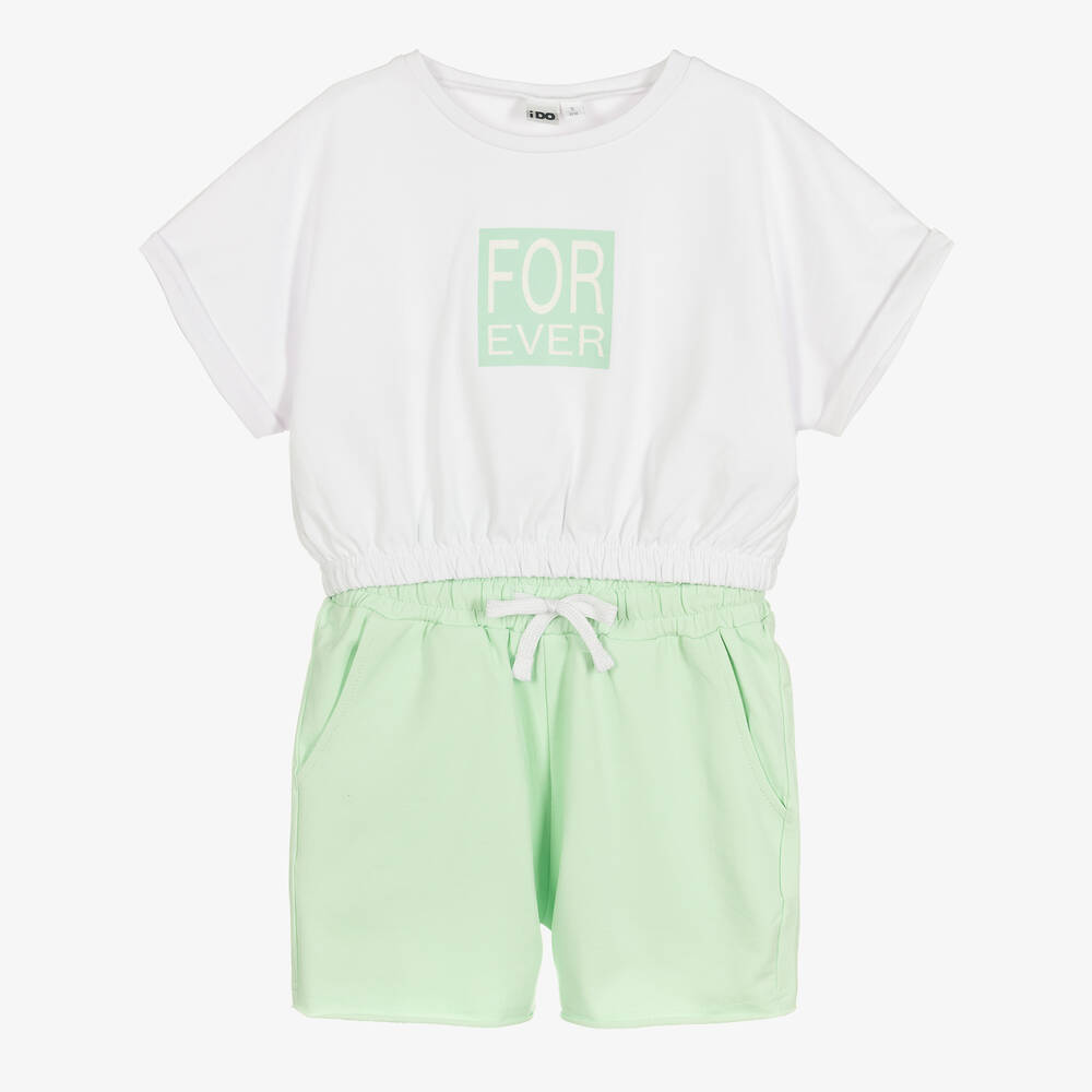 iDO Junior Ensemble short coton blanc et vert Childrensalon Outlet