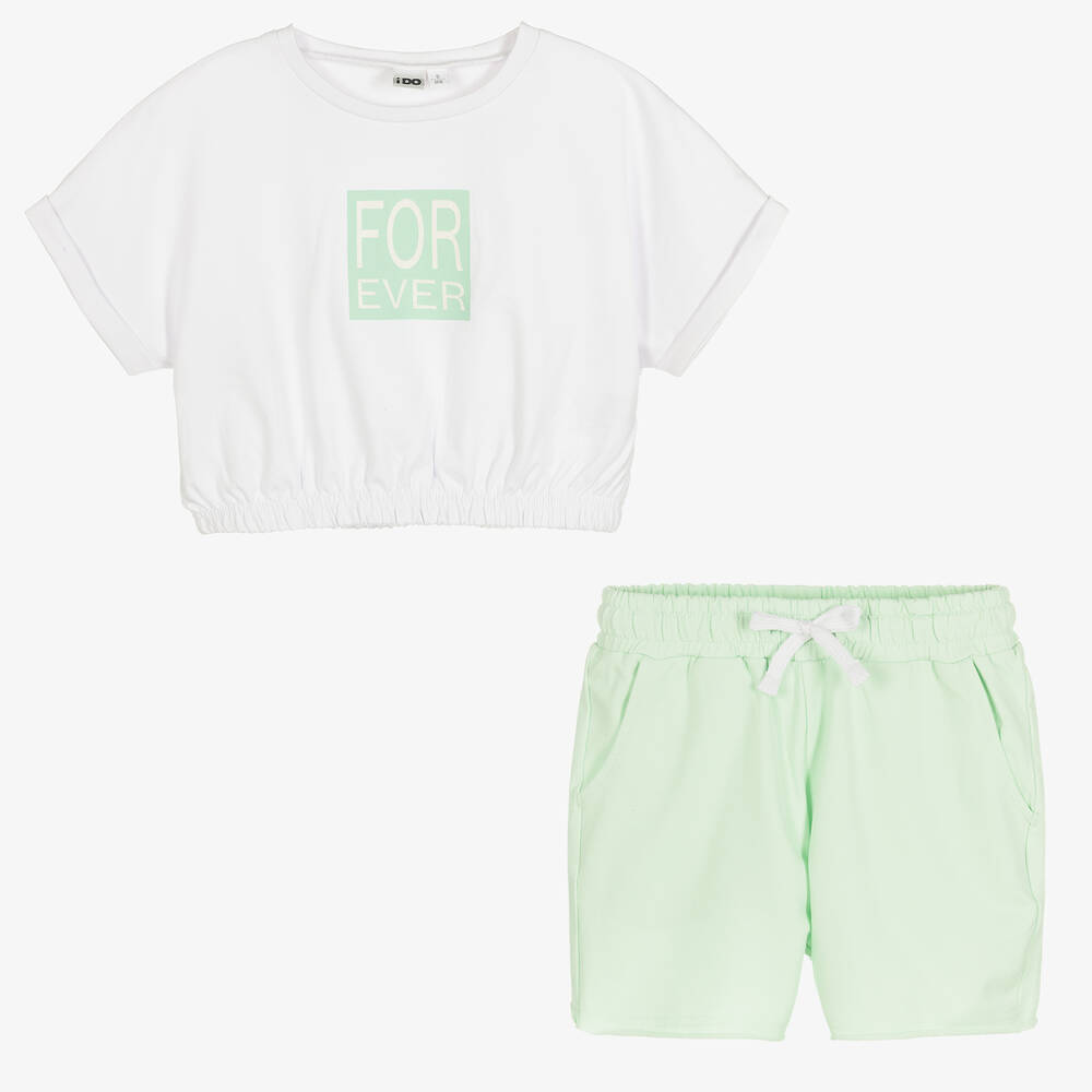 iDO Для младших-Белый топ и мятно-зеленые шорты из хлопка | Childrensalon Outlet