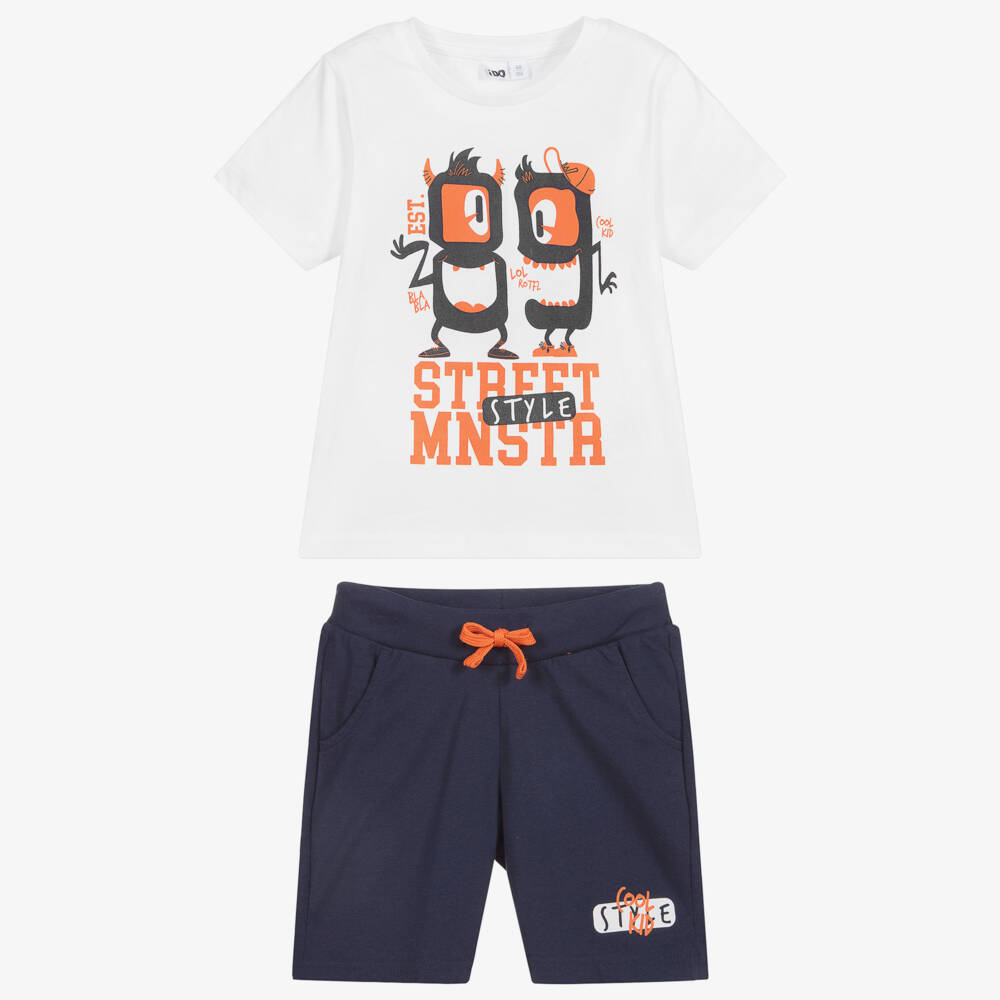 iDO Baby-White & Navy Blue Shorts Set | Childrensalon Outlet