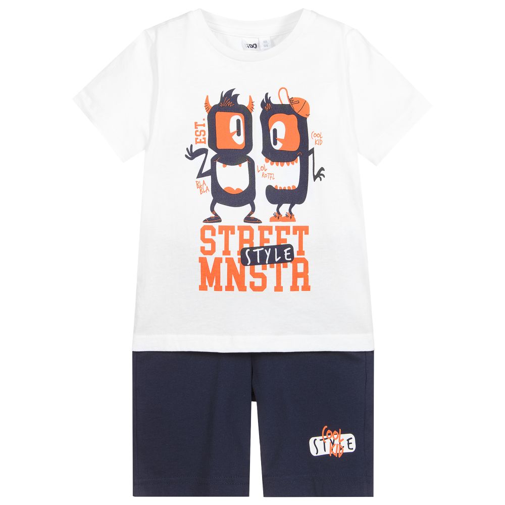 iDO Baby - White & Navy Blue Shorts Set | Childrensalon