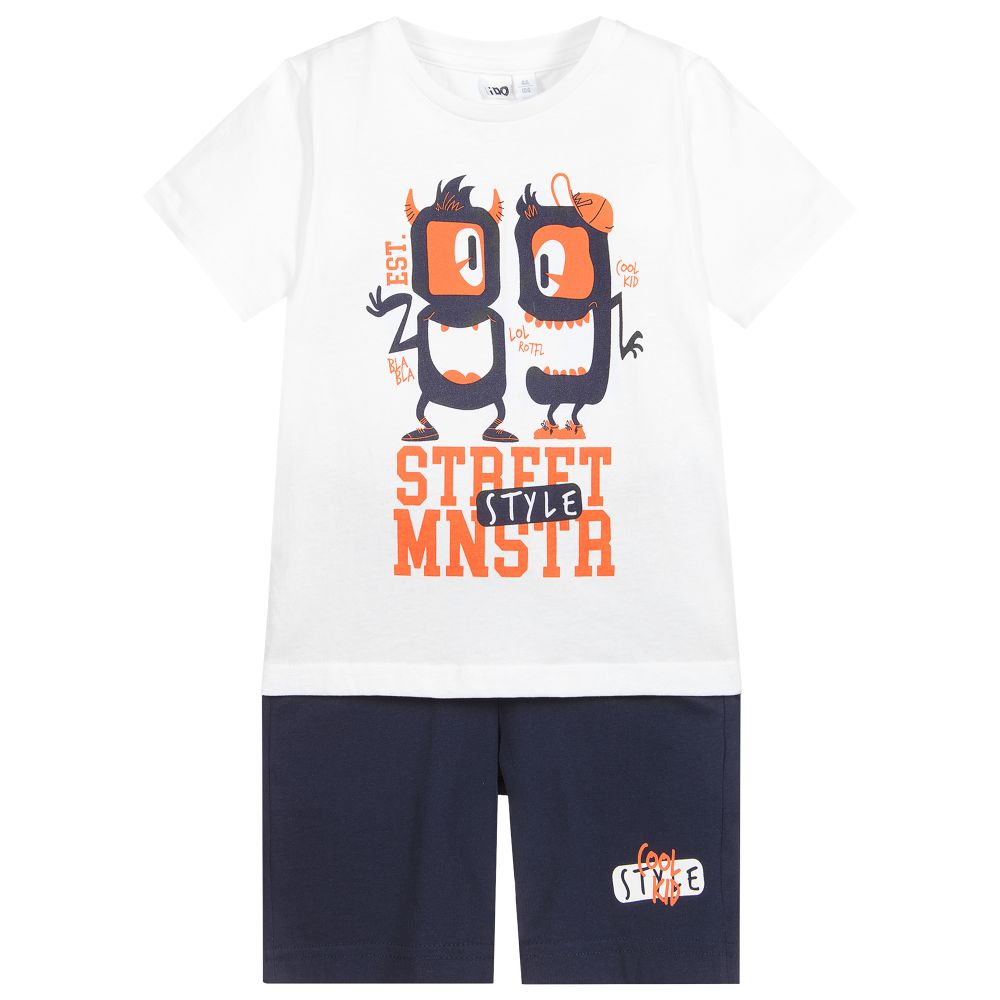 iDO Baby-طقم شورت وتيشيرت قطن جيرسي لون أبيض وكحلي | Childrensalon Outlet