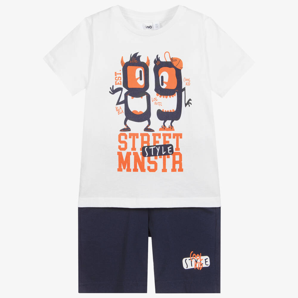 iDO Baby-White & Navy Blue Shorts Set | Childrensalon Outlet