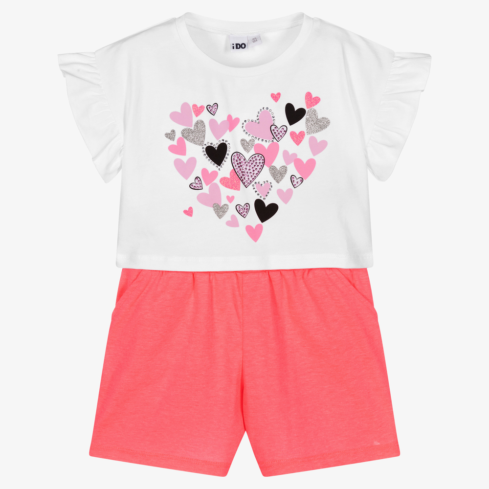 iDO Baby - White & Neon Pink Shorts Set | Childrensalon
