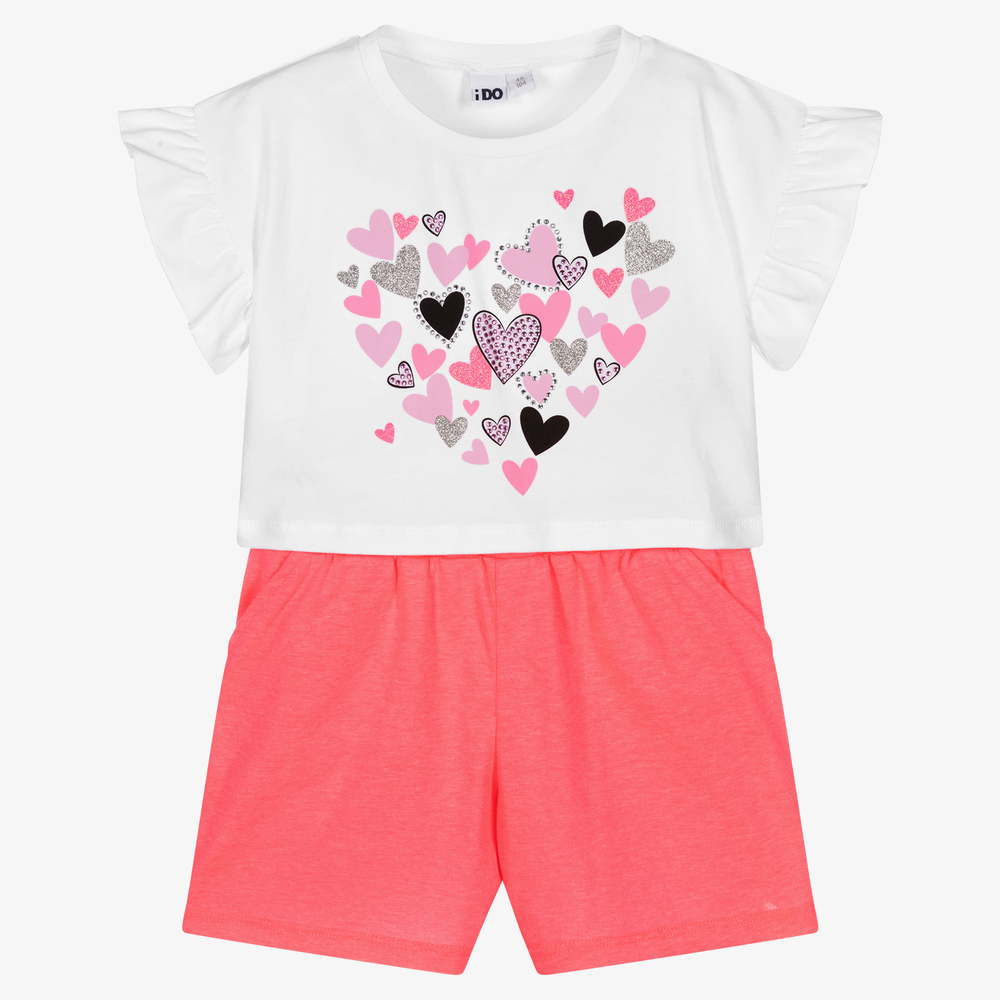 iDO Baby-White & Neon Pink Shorts Set | Childrensalon Outlet