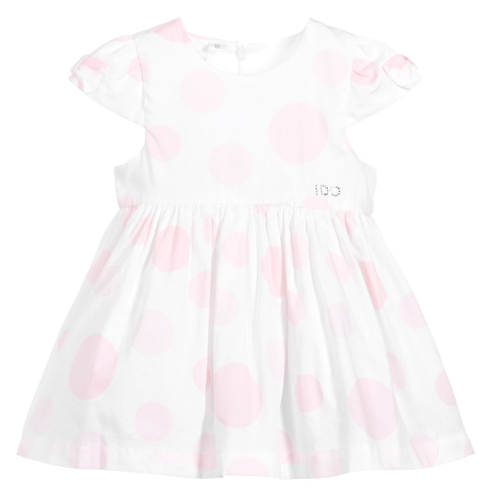 iDO Mini - فستان قطن لون زهري وأبيض للمولودات | Childrensalon