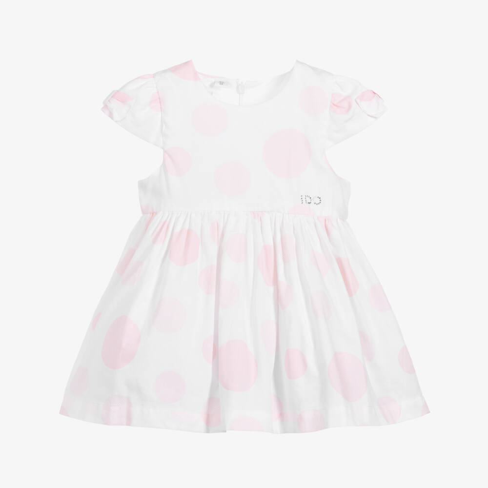 iDO Мини-White & Pink Cotton Dress | Childrensalon Outlet